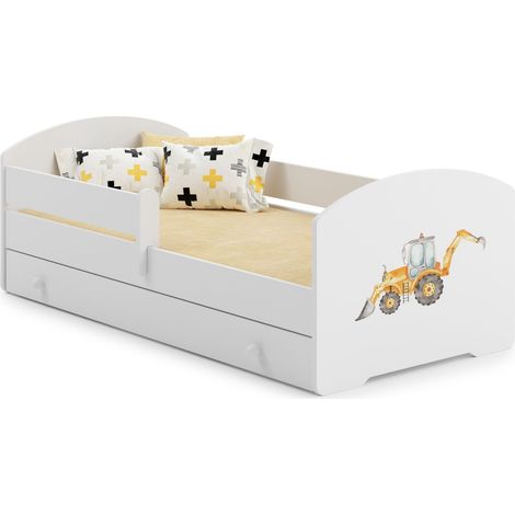 Lit enfant LUK avec tiroir et barreau 70x140 Yellow excavator