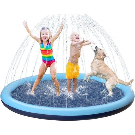 Tapis D'arrosage Jeux d Eau Exterieur pour Enfants, Arroseurs Jeux d Eau Exterieur Piscine Enfant Chien (Bleu-170cm) (1/5)