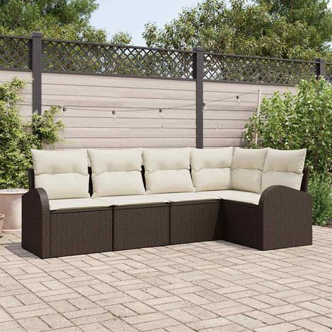 vidaXL Set di divani con cuscino 5 pcs Marrone Poliestere (1/5)