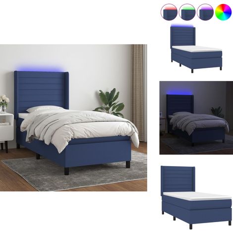 Sommier à lattes de lit matelas et LED Bleu 90x200 cm Tissu - Lit Plateforme - Lit Avec Led - Lit Design - Lit Moderne - Lit Double (1/5)