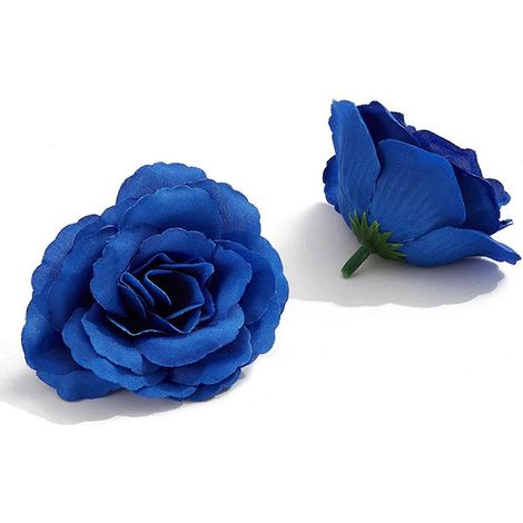 Fleurs artificielles en soie, têtes de roses, 100 pièces pour la décoration de chapeaux, vêtements, albums photos, décoration de mariage (bleu foncé et or) (1/5)