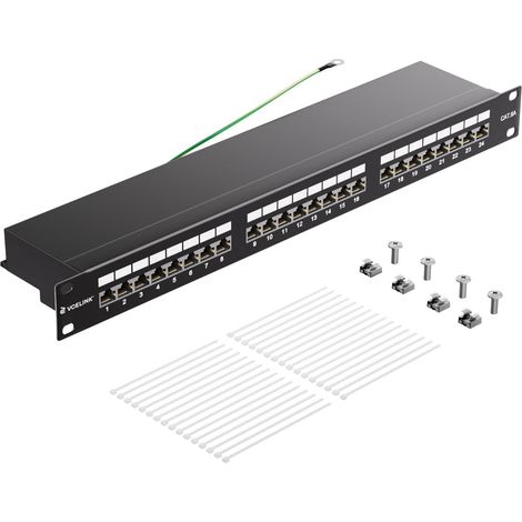 CAT6A Patch Panel 24 Port RJ45, Rack Mount 19" Shielded RJ45 Server Mount, 1U Distribution Panel (1/5)