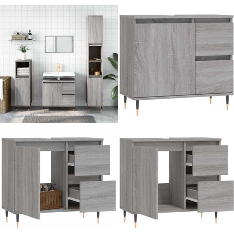 Armadietto Bagno Grigio Sonoma 65x33x60 cm in Legno Multistrato - Armadio da bagno - Armadio in legno