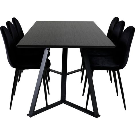 MarinaBLBL Essgruppe Esstisch schwarz und 6 Polar Esszimmerstühle Velour schwarz.