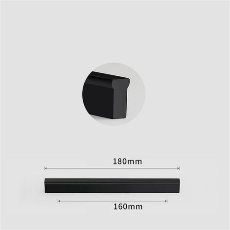 Tirador de puerta de armario de aluminio negro en forma de T, con una distancia entre orificios de 160 mm, para armarios, cómodas y gabinetes. (1/2)