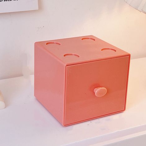 Boîte de rangement bureau plastique Organiseur de bureau carré empilable avec compartiment tiroir pour papier clips fournitures bureau rose (1/5)