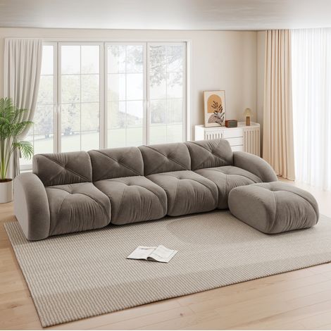 Sofá modular rinconero 358x171x76 cm taupe en chenilla sin montaje con puf (1/5)