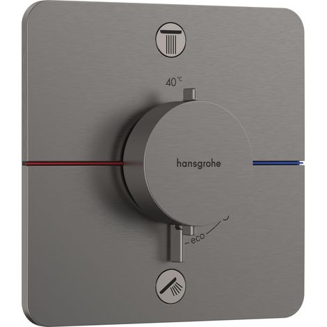 Mitigeur thermostatique, Robinet encastré avec arrêt de sécurité à 40°C, Thermostat 2 sorties, Noir chromé brossé (1/5)