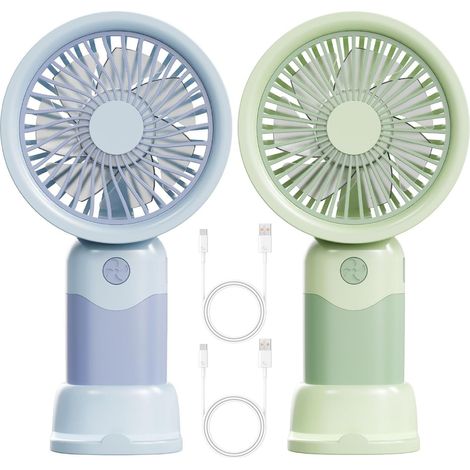 Ventilateur Portable, Mini Ventilateur de Bureau Portable à Main Rechargeable USB Mini Ventilateurs 3 Vitesses Ventilateurs de Poche pour Bureau, Voyage, Plage, Camping(Vert, Bleu) (1/5)