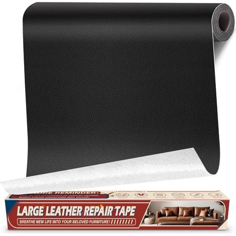 Self-Adhesive Leather Repair Patch, 43x200cm Faux Leather Sticker for Sofa, Faux Leather Repair Kit for Furniture, Car Seats, Office Chair, Boat Seat, Black