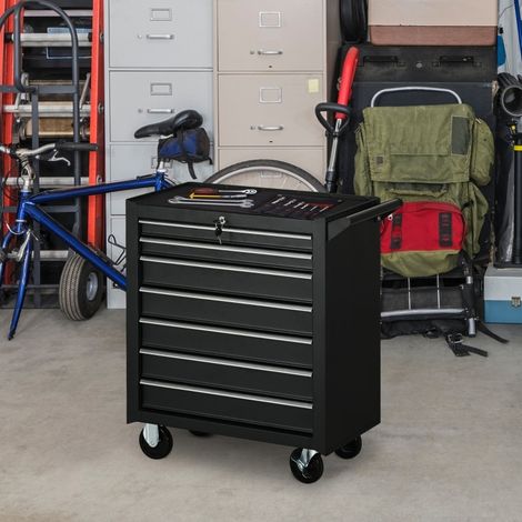Carro de herramientas de acero, 7 cajones, 150 kg, negro OKMYHOME (1/5)