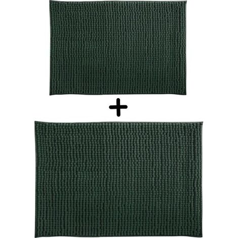 Juego de 2 alfombrillas de baño de microfibra CHENILLE 40x60 cm y 60x90 cm verde oscuro MSV