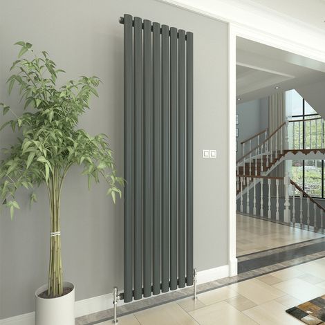 T&K Vertical Anthracite Single Radiator Oval Column Designer 1800x472mm Modern Central Heating Rads