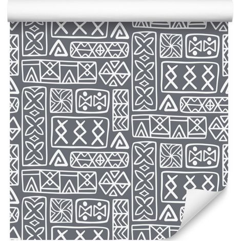 Papier peint à motif géométrique polynésien gris et gris clair 50x1000 cm (1/5)