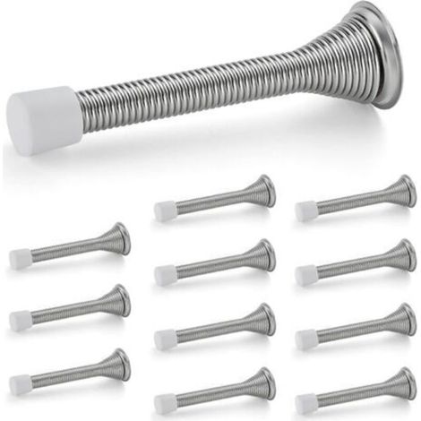 Lot de 12 butées de porte à ressort avec butée en caoutchouc, en nickel satiné, pour le bas de la porte