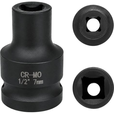 douille 7mm 1/2" 4 pans, douille a choc 1/2 7mm Acier Chrome-Molybdène CR-MO(Black) (1/5)