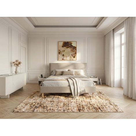BOBOCHIC - Lit SARY avec lattes massives pieds en bois naturel 180x200 Beige (1/5)