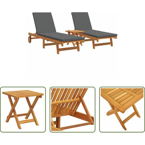 Chaise longue bois - Transat 2-personne 3 pcs Marron Bois d'Acacia Massif (1/5)