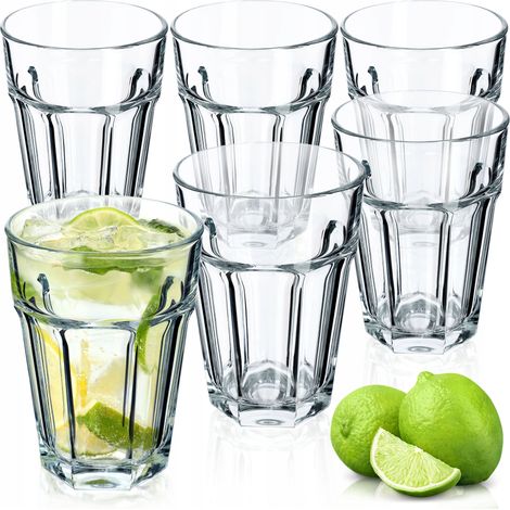 KADAX Lot de 6 verres à boisson, longs, en verre neutre/calcium, lavables au lave-vaisselle, empilables, à cocktail, à café, à thé, Amelie 365 ml (1/5)