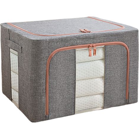 Sac de rangement pliable, organiseur de garde-robe pour couettes, oreillers, s et vêtements, avec fenêtre transparente, gris (22 litres) (1/5)