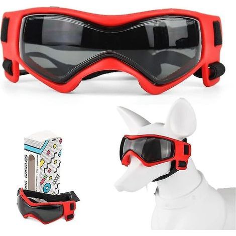 Lunettes de protection pour chien faciles à porter, lunettes de soleil pour petits chiens, protection UV réglable, lunettes imperméables et coupe-vent pour chiots de petite à moyenne taille (rouge) (1/5)