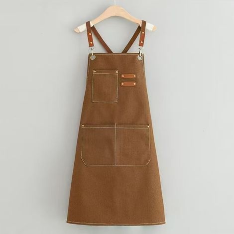 Canvas-Schürzen, Arbeitsschürzen für Damen und Herren, Kochschürzen mit verstellbarem Riemen und 3 Taschen, Schürzen für Kellner, Küche und Kochen (1/5)