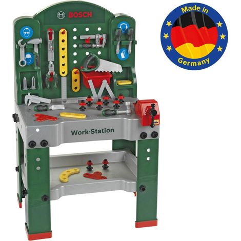 Theo Klein Work Station Bosch 44 Pezzi Banco da Lavoro incl, Piano di Lavoro con Funzione di apprendimento Dimensioni 61 cm x 44,5 cm x 101 cm Giocattolo per Bambini a Partire dai 3 Anni di età (1/3)
