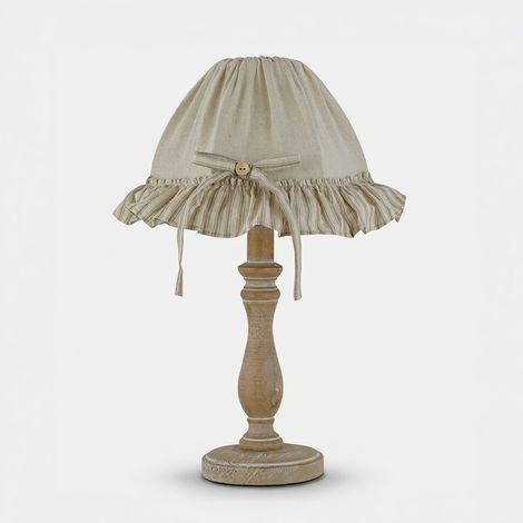 Tischlampe aus Holz mit Baumwoll-Lampenschirm Cherry (1/2)