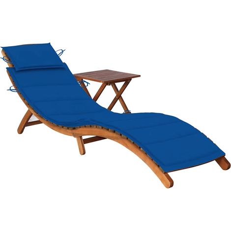 Sonnenliege mit Tisch und Auflage Massivholz Akazie (1/5)