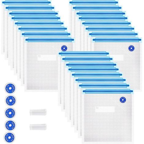 Sacchetti per sottovuoto riutilizzabili senza BPA (21,6 x 21,6 cm)，31 pezzi (24 sacchetti con chiusura a zip，in plastica trasparente