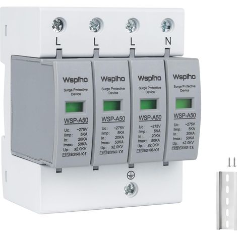 4 pôles 275V Parafoudre, Parasurtenseur Type 1+Type 2, 20-50KA Dispositif de protection contre les surtensions pour la protection contre la foudre (1/5)