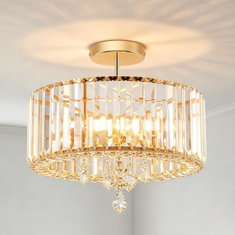 Lustre Cristal Doré, Lustre Salon Moderne E27, Plafonnier Chambre Ø365mm, Luminaire Plafonnier Led Cuisine, Salle à Manger (1/5)