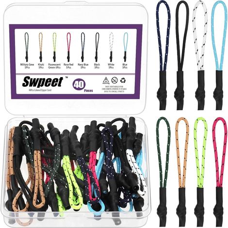 40 Pieces 8 Colors Zipper Pulls, Removable Zipper Tags, Nylon Cord Zipper Extenders, Replacement Zipper Pulls for Bags (1/5)