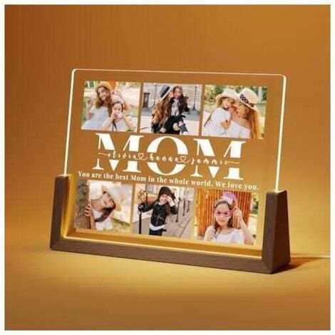 QORVA
-Lampe personnalisée acrylique avec photo – 20 x 16,5 cm – Base en noyer naturel – Éclairage LED faible consommation – Cadeau fête des mères