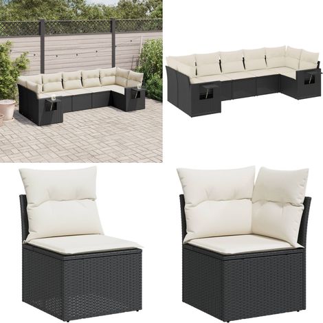 Salon de jardin 7 pcs avec coussins noir résine tressée - Ensemble Salon De Jardin - Salon De Jardin Extérieur - Meuble De Jardin - Mobilier De Jardin - Résine Tressée - Home & Living (1/5)