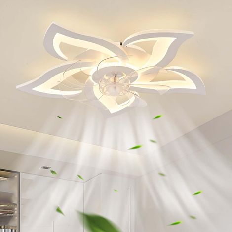 Ventilateur de plafond LED blanc avec télécommande, 6 vitesses réglables et intensité lumineuse variable, design moderne pour intérieur contemporain (1/5)
