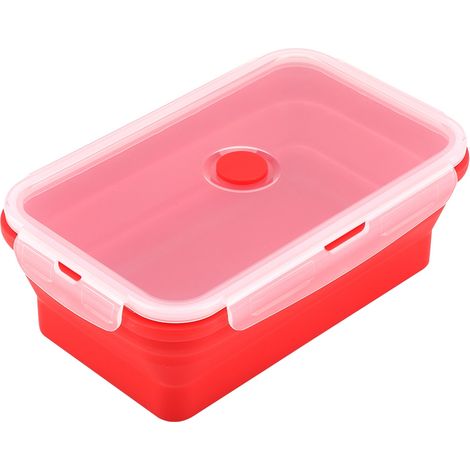 Boîte à lunch rectangulaire pliable en silicone de 1200 ml, compatible micro-ondes (rouge) (1/5)