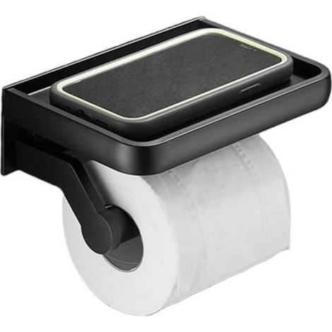 Toilettenpapierhalter mit Ablage, selbstklebend, kein Bohren erforderlich, fürs Badezimmer, schwarz