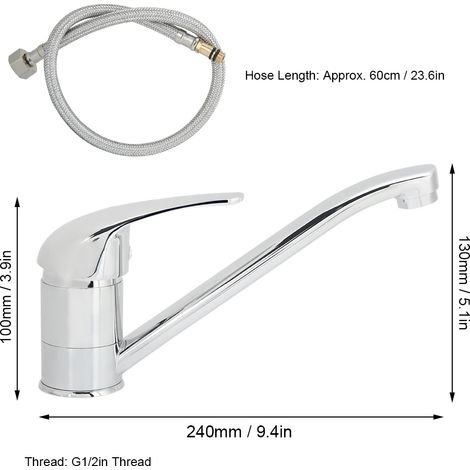 Grifo de cocina de cobre de 1/2 pulgada, giratorio 360°, para agua fría y caliente, con manguera de 60 cm y accesorios. (1/5)