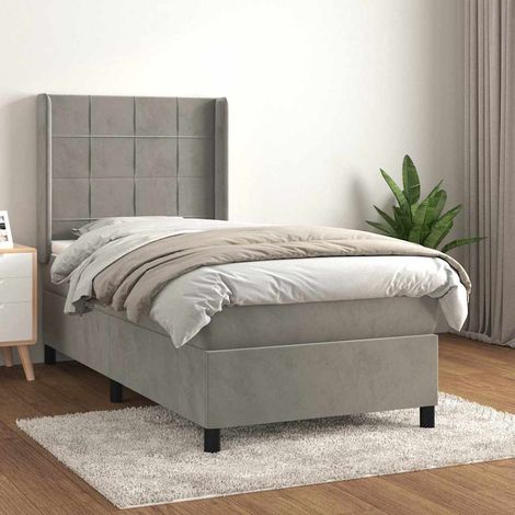 Cama box spring con colchón terciopelo gris claro 90x190 cm (1/5)