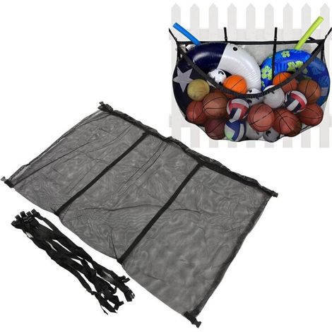 Aougo – Sac de rangement pour jouets de piscine – Filet suspendu 140 x 89 cm – Capacité jusqu'à 152,4 cm – Montable sur clôtures et terrasses (1/5)