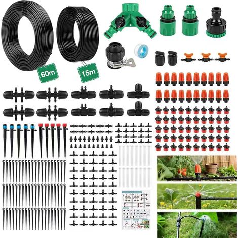 Garden Irrigation System, 315pcs Drip Irrigation Kit, Automatic Drip Irrigation Kit with 60m + 15m Hose, Automatic Watering Kit for Garden Lawn Greenhouse Plants (1/5)
