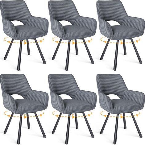 Esszimmerstühle 6er Set drehbar 360° mit Armlehne, Samt, grau (1/5)