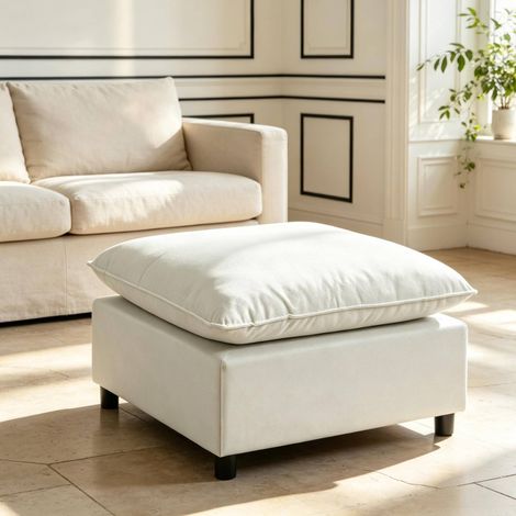 Pouf ottoman carré 75 x 75 cm, repose-pieds à coussin liseré gris, charge recommandée 120 kg (1/5)