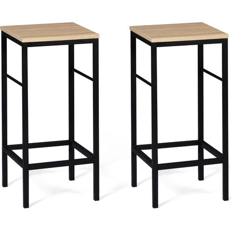 Idmarket – Lot de 2 tabourets de bar – Hauteur d'assise 67 cm – Structure métal noir – Assise panneaux de particules – Repose-pieds confort