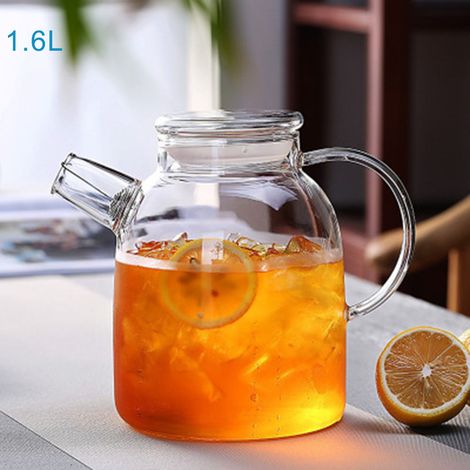 Pichet en verre résistant à la chaleur de 1000 ml/1600 ml avec couvercle transparent, idéal pour la maison et le bureau. (1/4)