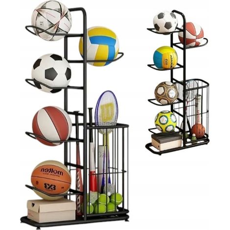 Soporte para 5 pelotas con cesta almacenamiento multinivel organizador para arte y deporte (1/5)