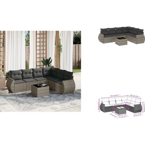 Salon de jardin avec coussins 7 pcs gris résine tressée - Ensemble Salon De Jardin - Mobilier De Jardin - Salon D'extérieur - Résine Tressée - Rotin Synthétique (1/3)