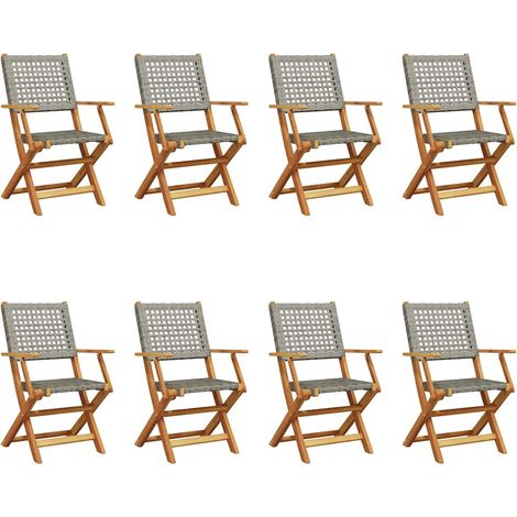 Faltbare Gartenstühle Set von 8 Grau Poly Rattan Massivholz
