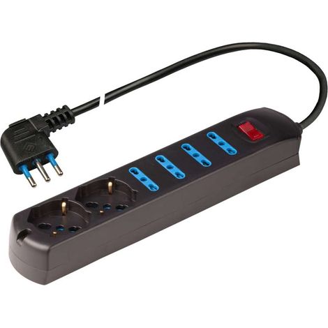 Presa multipla 250V - 4 prese grandi + 2 pluristandard - 1,5 metri Nero